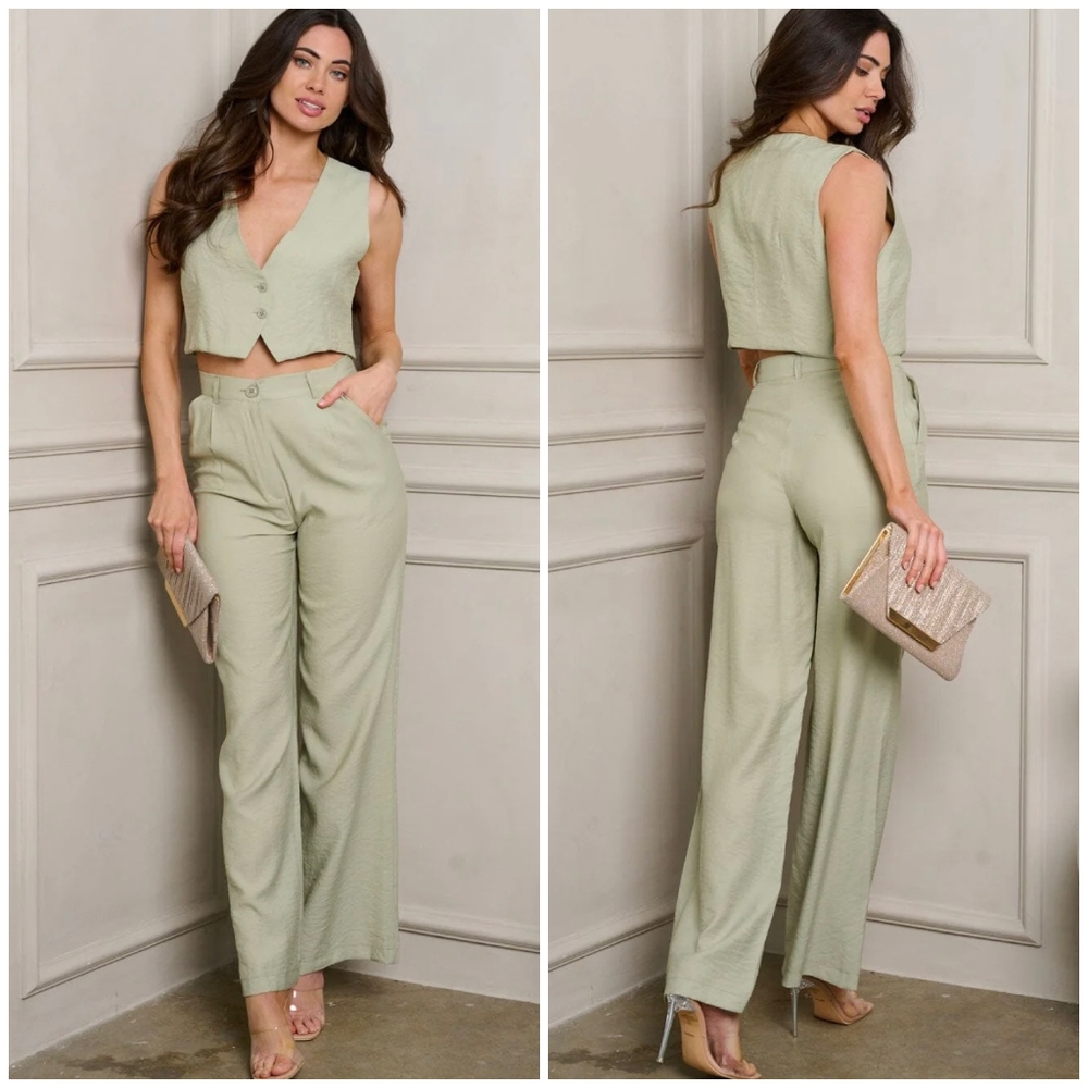 GALITA Sage Green 2-Piece Vest And Pants Set - Picture 4 of 7